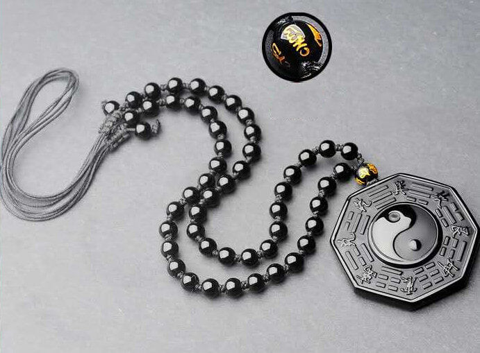 Bagua Yin Yang Taiji Obsidian Necklace-Taikongsky
