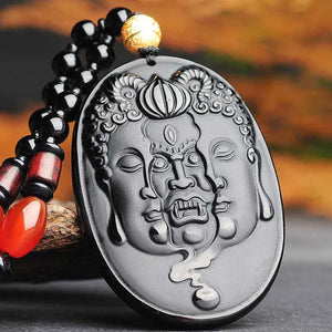 Buddha Devil Pendant Obsidian Talisman Necklace-Taikongsky