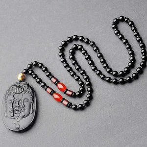 Buddha Devil Pendant Obsidian Talisman Necklace-Taikongsky