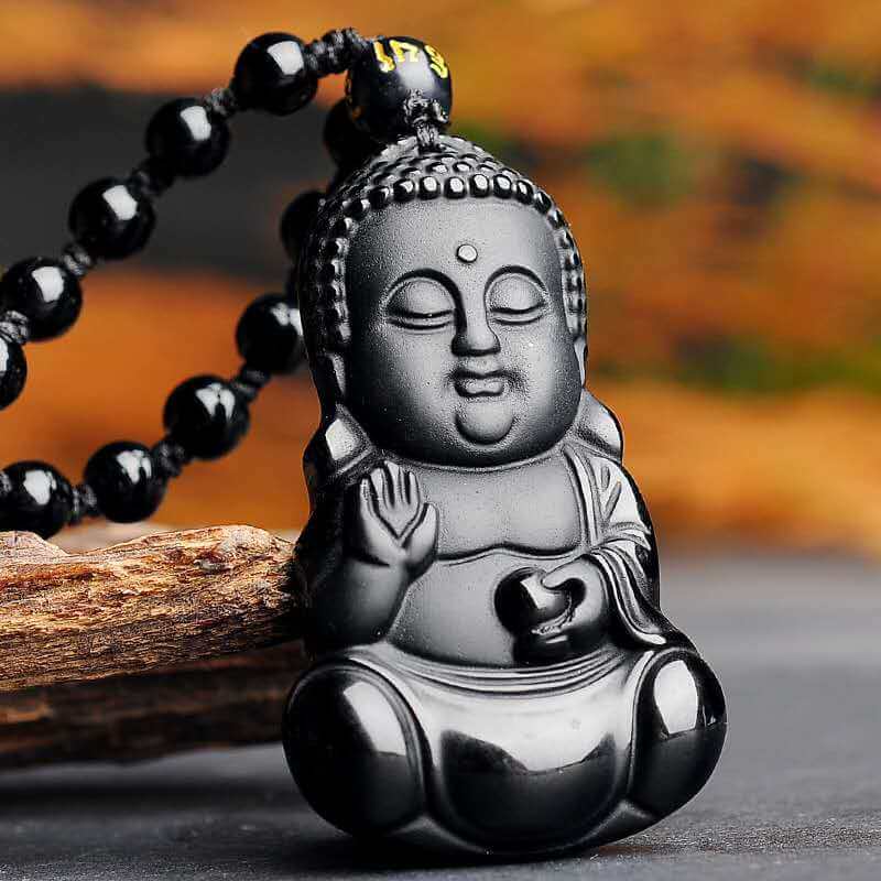 Buddha Shakyamuni Pendant Obsidian Talisman Necklace-TaikongSky