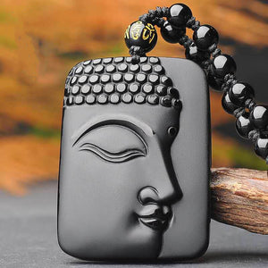 Buddhism Sakyamuni Pendant Obsidian Talisman Necklace-Taikongsky