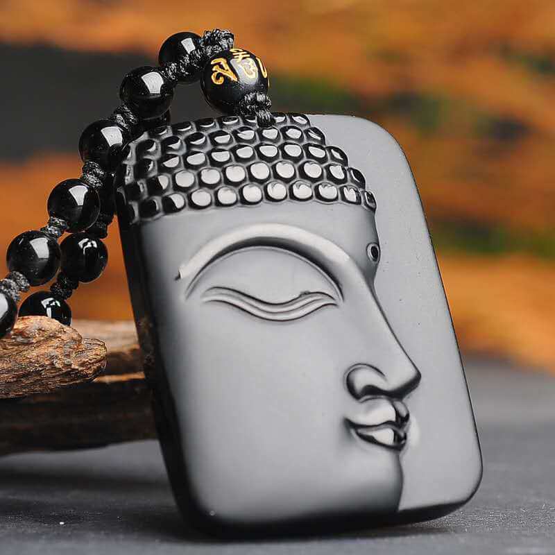 Buddhism Sakyamuni Pendant Obsidian Talisman Necklace-Taikongsky