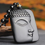 Buddhism Sakyamuni Pendant Obsidian Talisman Necklace-Taikongsky