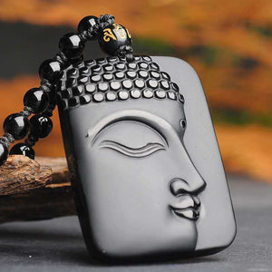 Buddhism Sakyamuni Pendant Obsidian Talisman Necklace-Taikongsky