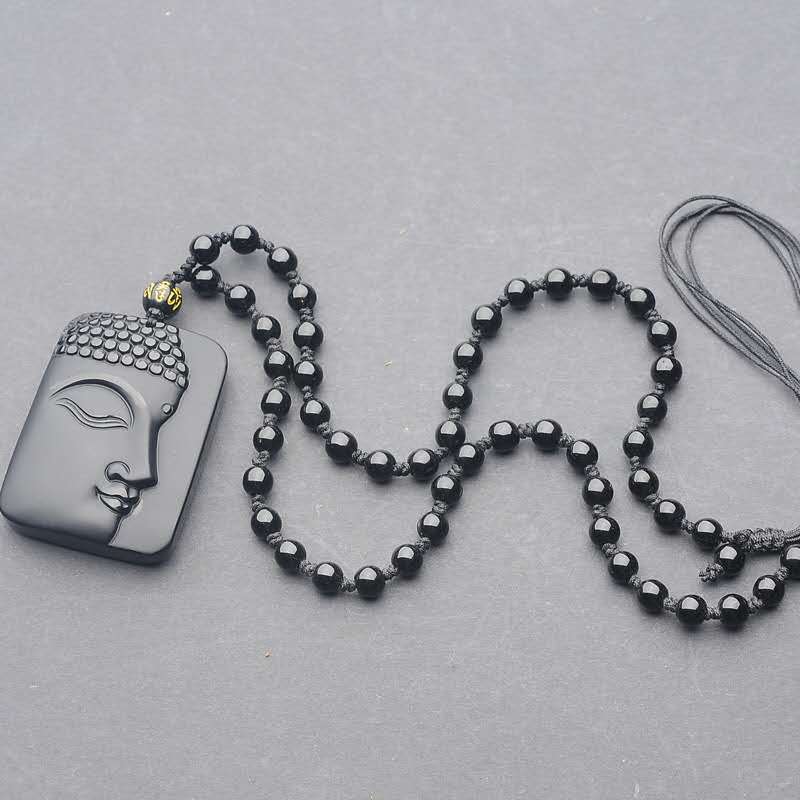 Buddhism Sakyamuni Pendant Obsidian Talisman Necklace-Taikongsky