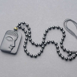Buddhism Sakyamuni Pendant Obsidian Talisman Necklace-Taikongsky