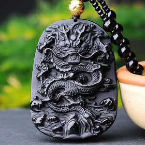 Chinese Dragon Pendant Obsidian Talisman Necklace-Taikong Sky