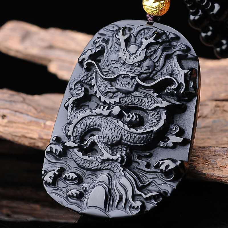 Chinese Dragon Pendant Obsidian Talisman Necklace-Taikong Sky