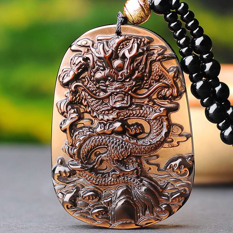 Chinese Dragon Pendant Obsidian Talisman Necklace – Taikong Sky