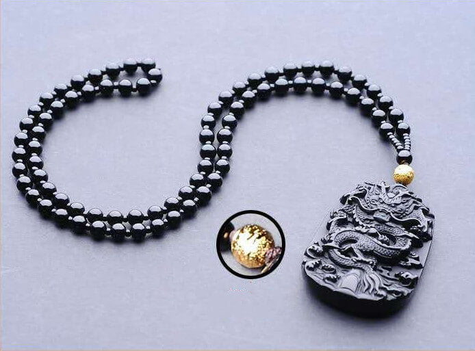 Chinese Dragon Pendant Obsidian Talisman Necklace-Taikong Sky