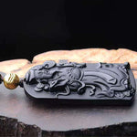 Chinese God of Wealth Pendant Obsidian Talisman Necklace-Taikongsky