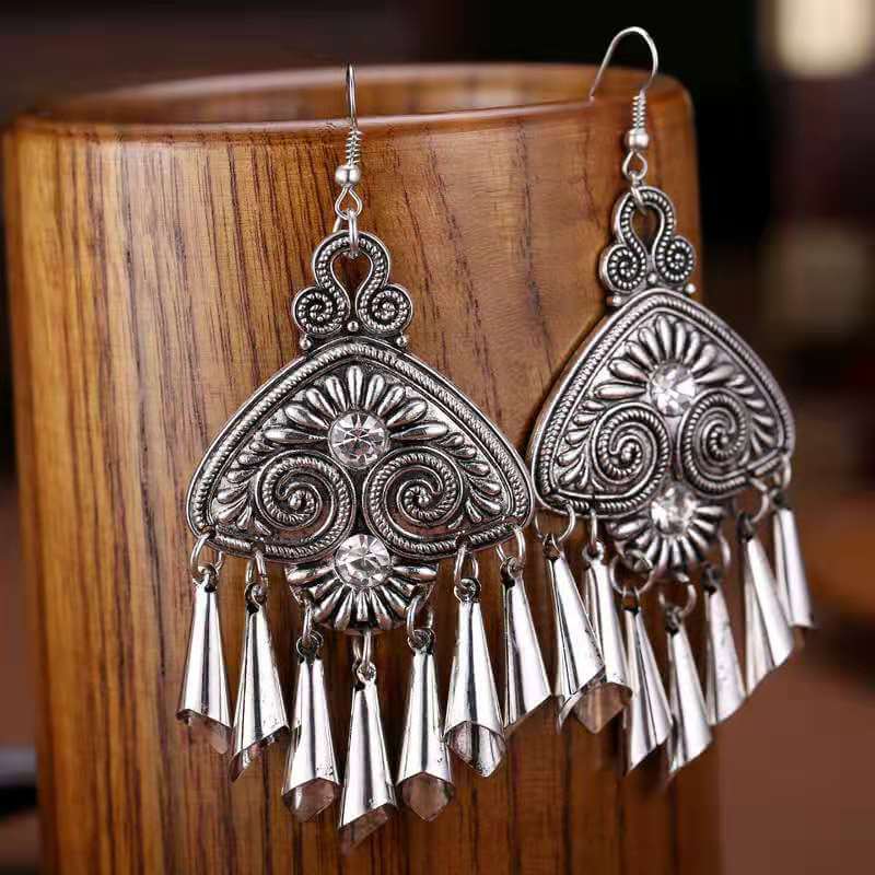 Chinese Sector Earrings Traditional Miao Ethnic Earrings-Taikongsky