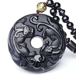 Double Pixiu Pendant Obsidian Talisman Necklace-Taikongsky