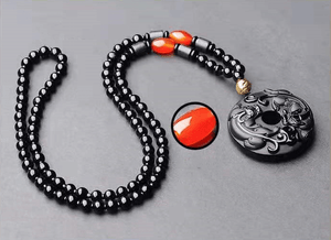 Double Pixiu Pendant Obsidian Talisman Necklace
