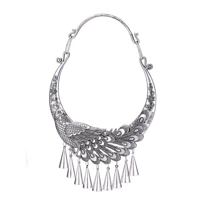 Dragon Elephant Peafowl Necklace Traditional Miao Ethnic Necklace