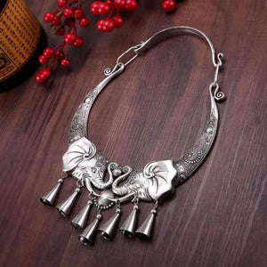 Dragon Elephant Peafowl Necklace Traditional Miao Ethnic Necklace-Taikongsky
