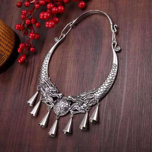 Dragon Elephant Peafowl Necklace Traditional Miao Ethnic Necklace-Taikongsky