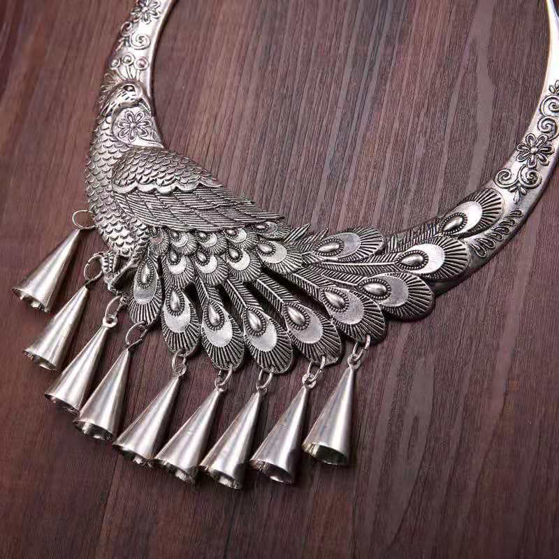Dragon Elephant Peafowl Necklace Traditional Miao Ethnic Necklace-Taikongsky