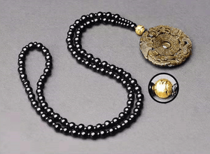 Dragon and Phoenix Bagua Obsidian Talisman Necklace-Taikongsky