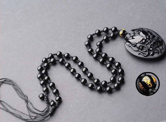 Eastern Dragon Pendant Obsidian Talisman Necklace-Taikongsky
