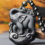 Elephant Pendant Obsidian Talisman Necklace-Taikongsky