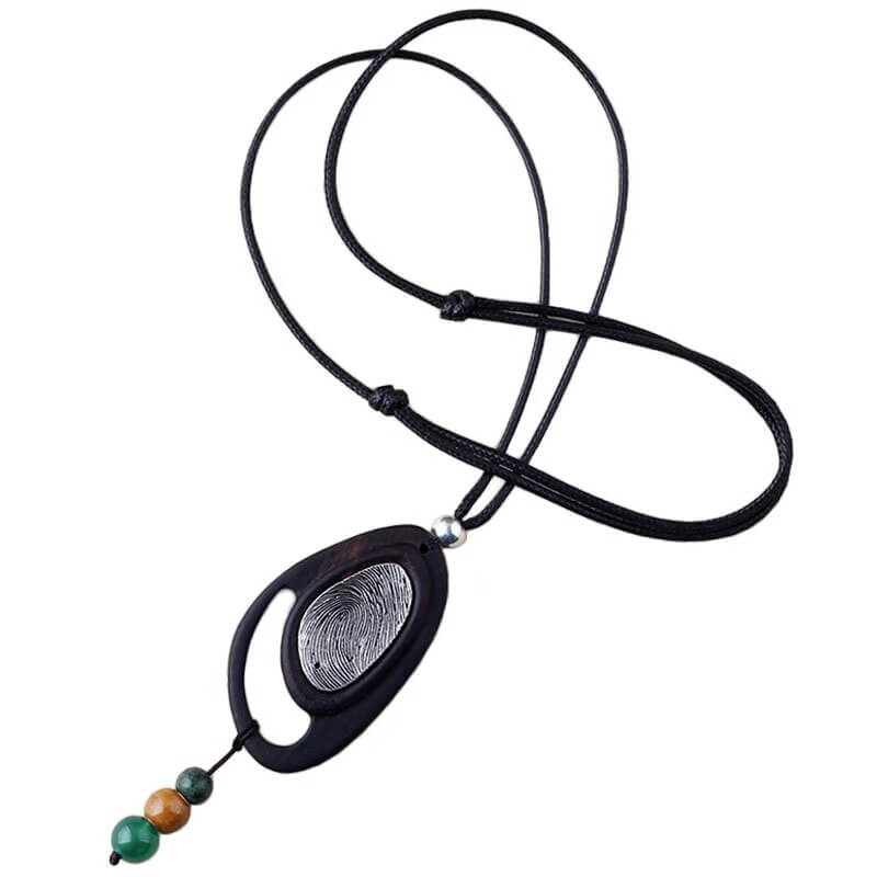 Fingerprint Ebony With Alloy Pendant Necklace-Taikongsky