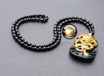 Gold Chinese Dragon Pendant Obsidian Talisman Necklace-Taikongsky