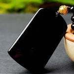 Gold Chinese God of Wealth Pendant Obsidian Talisman Necklace-Taikongsky
