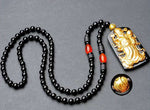 Gold Chinese God of Wealth Pendant Obsidian Talisman Necklace-Taikongsky