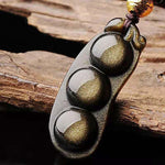 Green Bean Pendant Golden Obsidian Necklace-Taikongsky