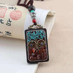 Guan Yin Ganesh Gold Deva Eye Ebony Pendant Necklace-Taikongsky