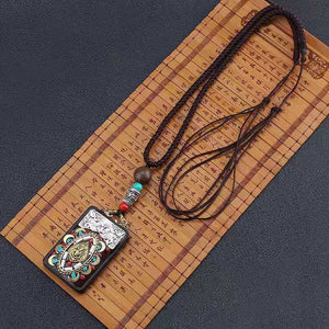 Guan Yin Ganesh Gold Deva Eye Ebony Pendant Necklace-Taikongsky
