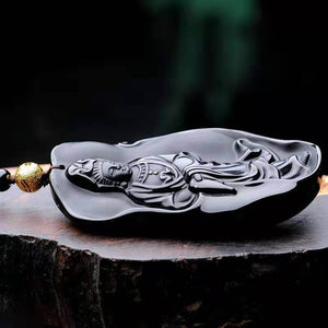 Guan Yin Pendant Obsidian Talisman Necklace-Taikongsky