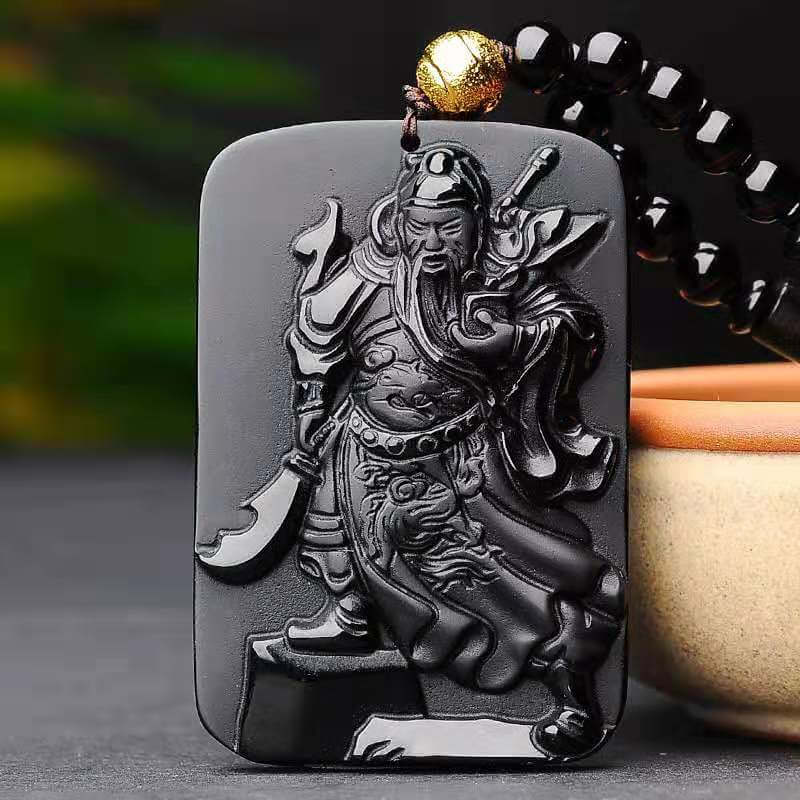 Guan Yu Pendant Obsidian Talisman Necklace-Taikongsky