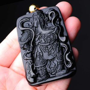 Guan Yu Pendant Obsidian Talisman Necklace-TaikongSky