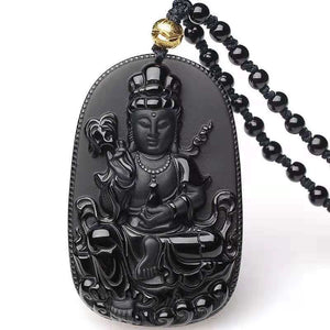 Kuan Yin Pendant Obsidian Talisman Necklace-Taikong Sky