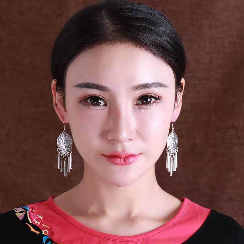 Leaf Earrings Chinese Traditional Miao Ethnic Earrings-Taikongsky