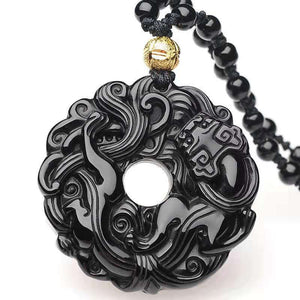 Lucky Pixiu Pendant Obsidian Talisman Necklace-Taikongsky