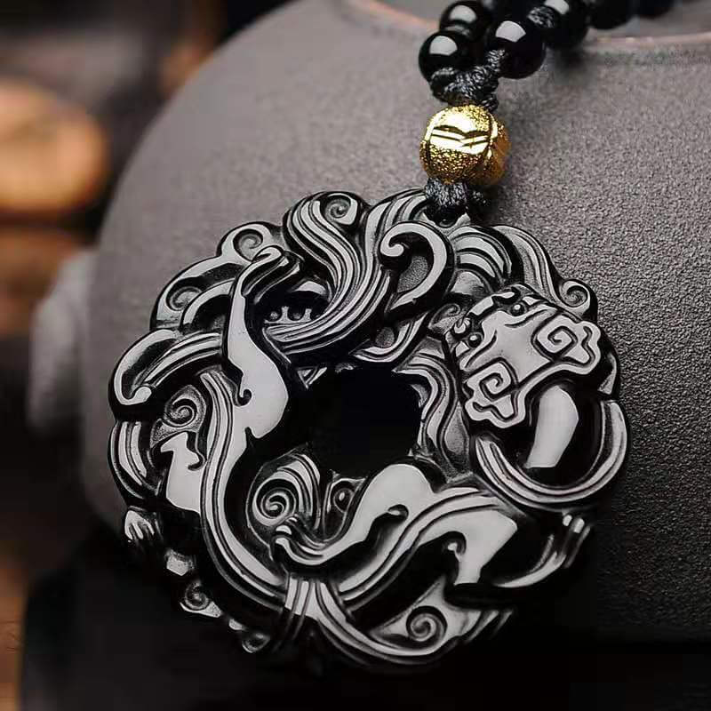 Lucky Pixiu Pendant Obsidian Talisman Necklace-Taikongsky