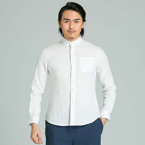 Men’s White Chinese Style Long Sleeves Shirt-Taikong Sky