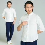 Men’s White Chinese Style Short Sleeves Shirt-Taikong Sky