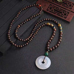 Natural Chalcedony Lucky Buckle Wooden Beads Necklace-Taikongsky