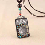 Nine-grid Pattern Bagua Ebony Pendant Necklace-Taikongsky