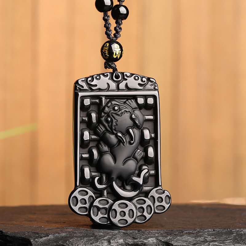 Pixiu Abacus Pendant Obsidian Talisman Necklace