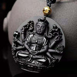 Thousand-hand Guan Yin Pendant Obsidian Talisman Necklace-Taikongsky