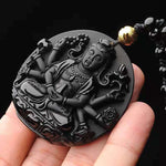 Thousand-hand Guan Yin Pendant Obsidian Talisman Necklace-Taikongsky