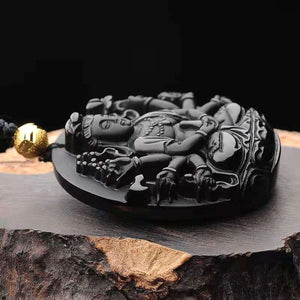 Thousand-hand Guan Yin Pendant Obsidian Talisman Necklace-Taikongsky