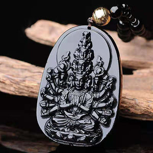 Thousand-hand Guanyin Pendant Obsidian Talisman Necklace-Taikongsky
