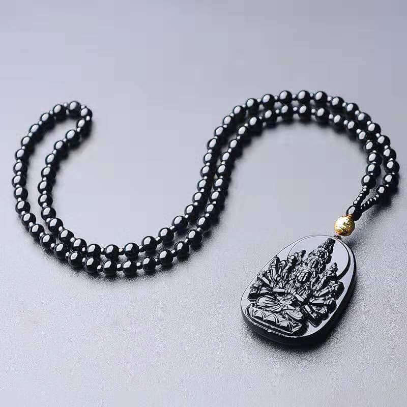 Thousand-hand Guanyin Pendant Obsidian Talisman Necklace-Taikongsky