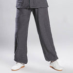 Unisex Cotton-Linen Lantern Jacquard Weave Kung Fu Pants-Taikong Sky